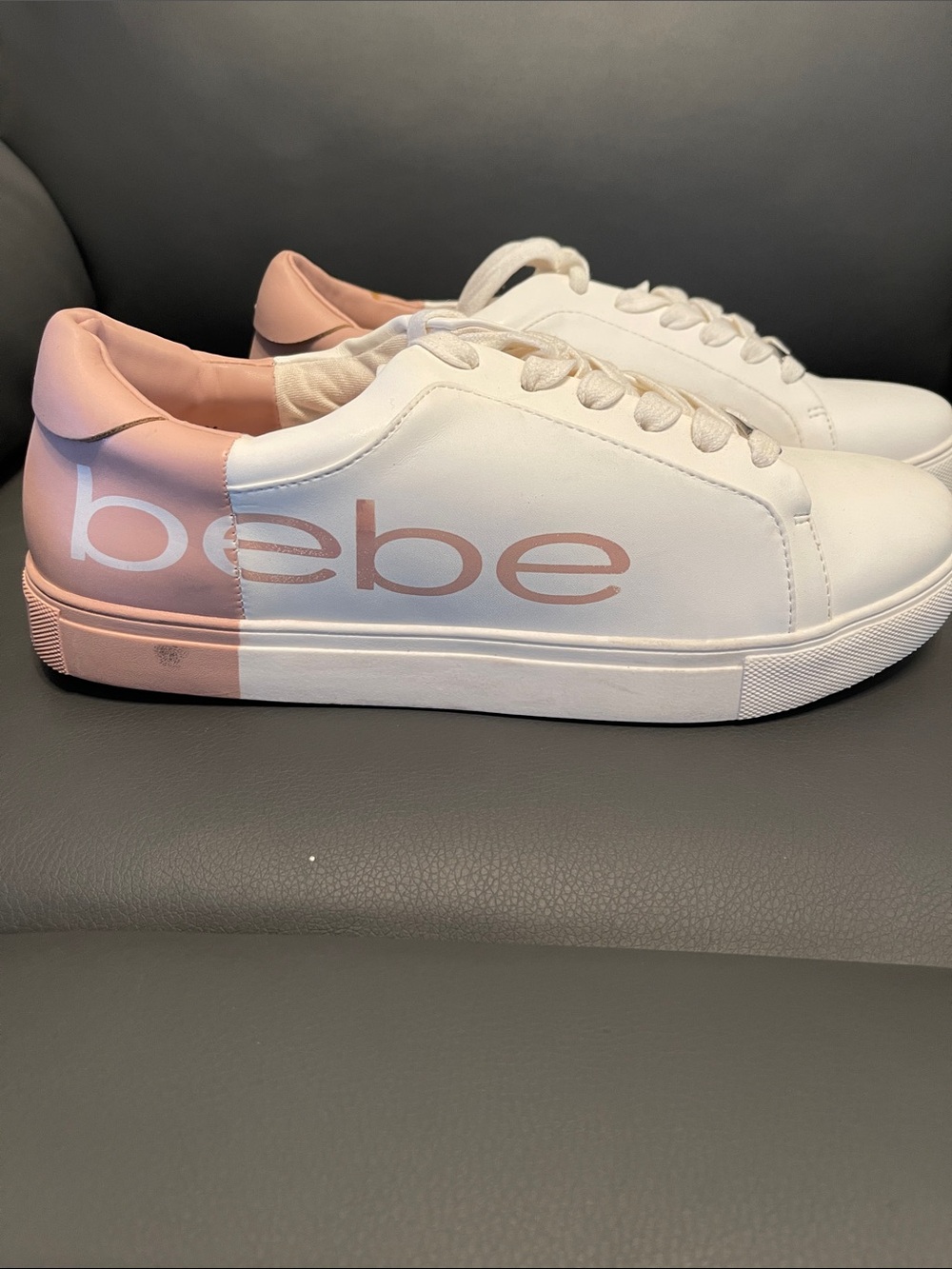 bebe White and Light Pink Low-Top Lace-Up Sneakers